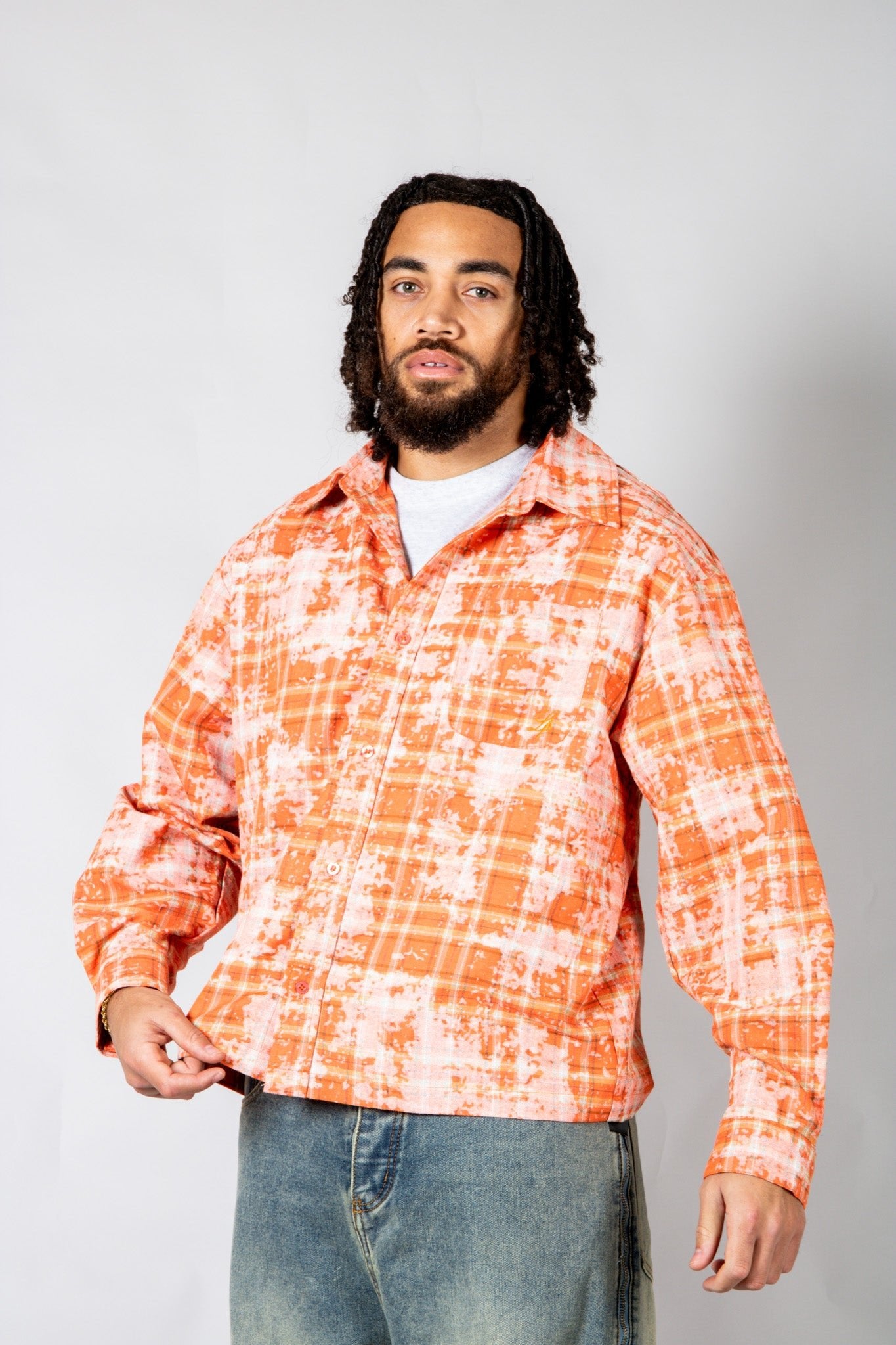 Burnt Orange Check Zip - Up Flannel Shirt - Liquor n Poker