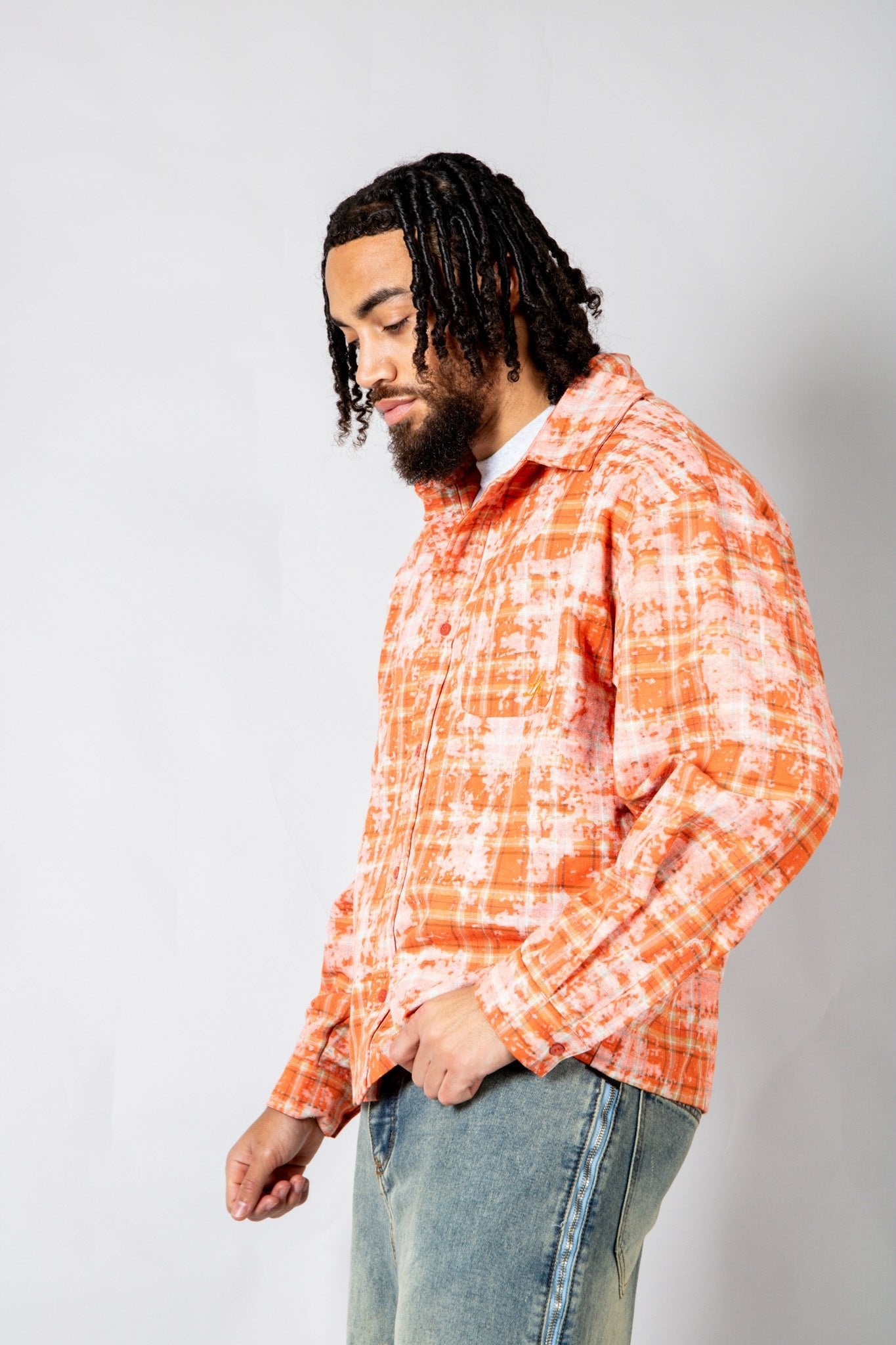 Burnt Orange Check Zip - Up Flannel Shirt - Liquor n Poker