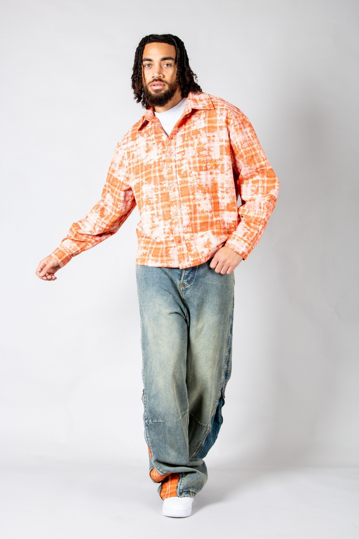 Burnt Orange Check Zip - Up Flannel Shirt - Liquor n Poker