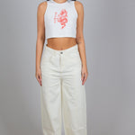 Cairo Wide Leg Jeans In Ecru Denim - Liquor n Poker