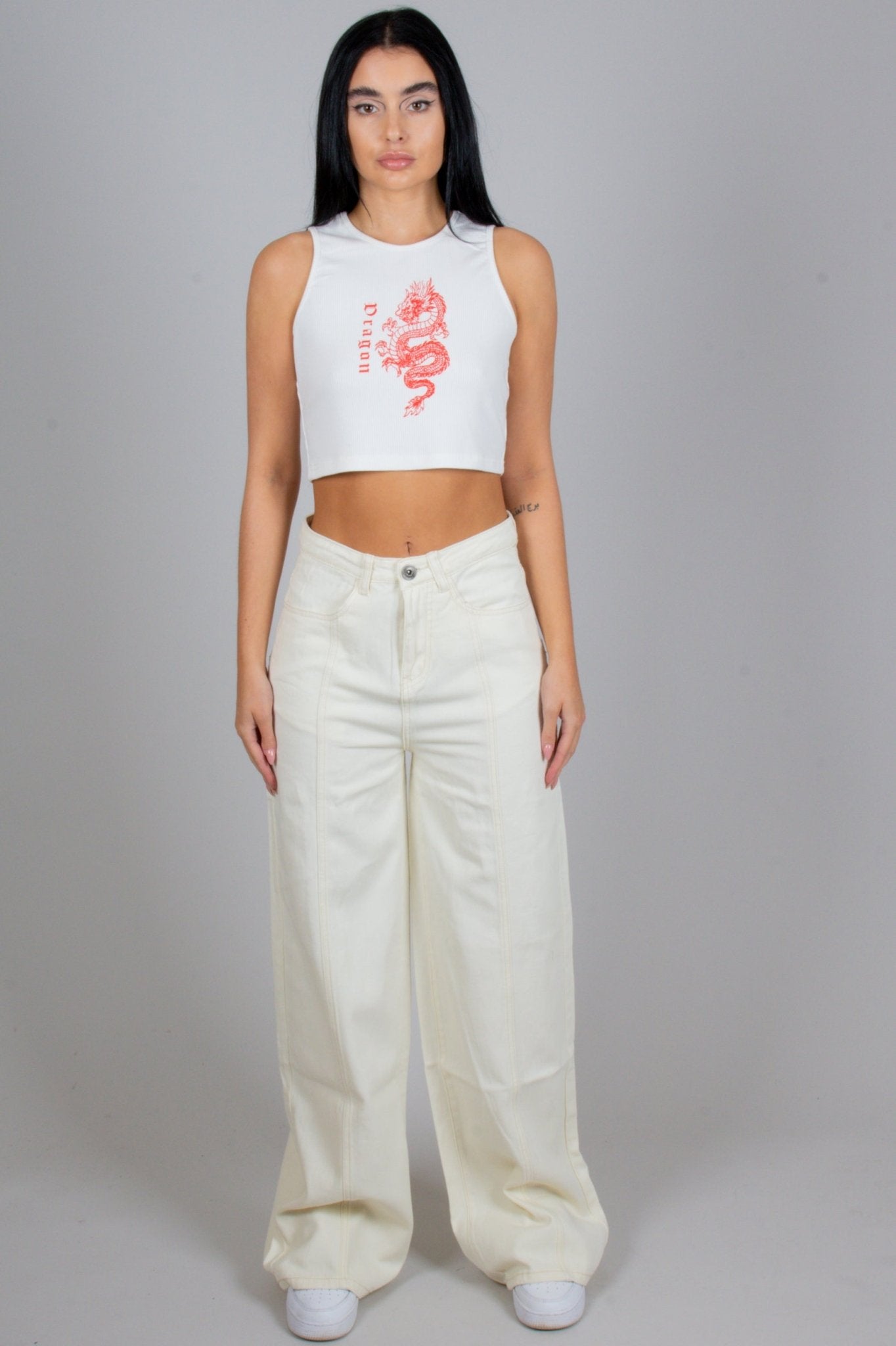 Cairo Wide Leg Jeans In Ecru Denim - Liquor n Poker