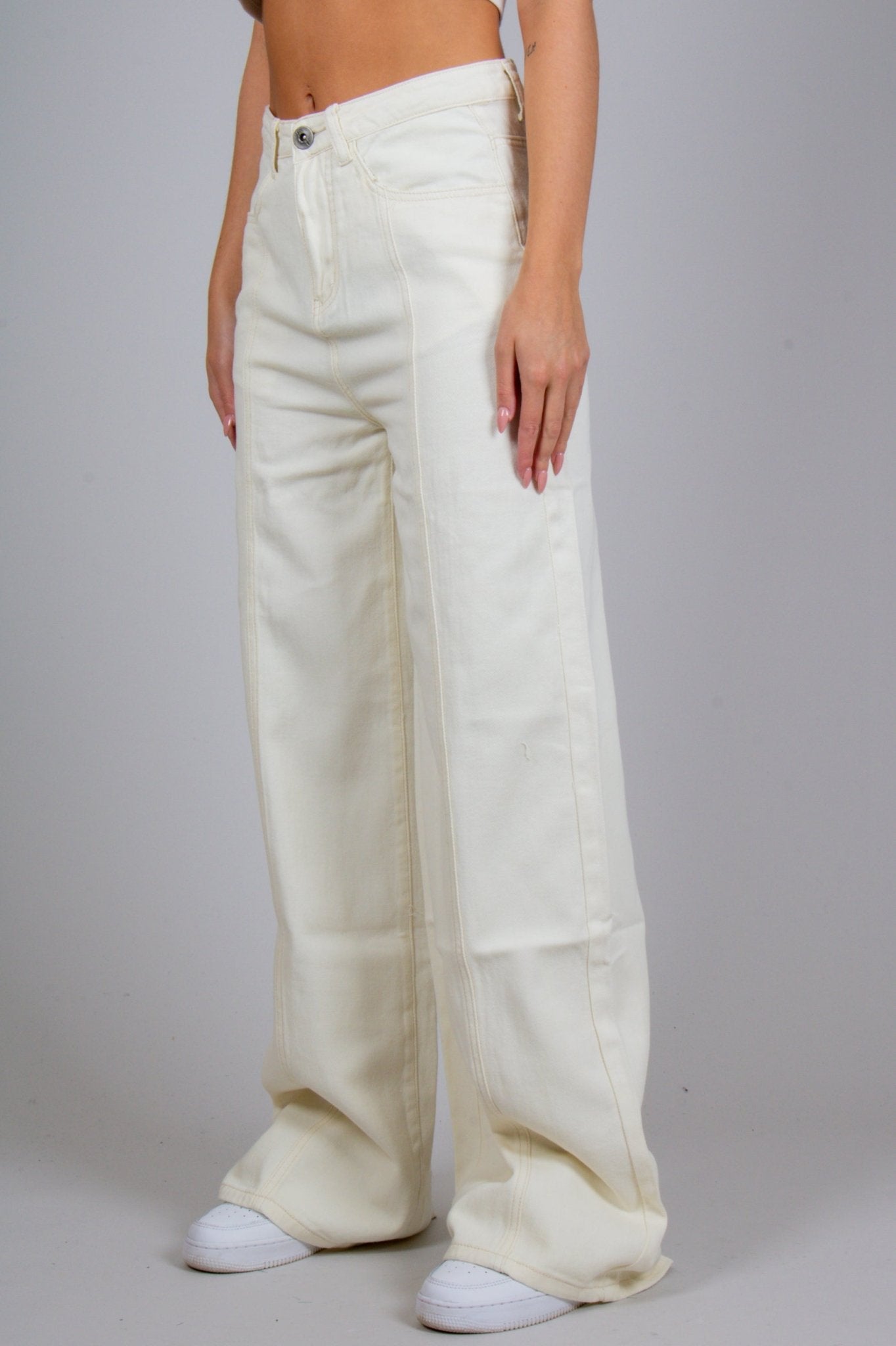 Cairo Wide Leg Jeans In Ecru Denim - Liquor n Poker