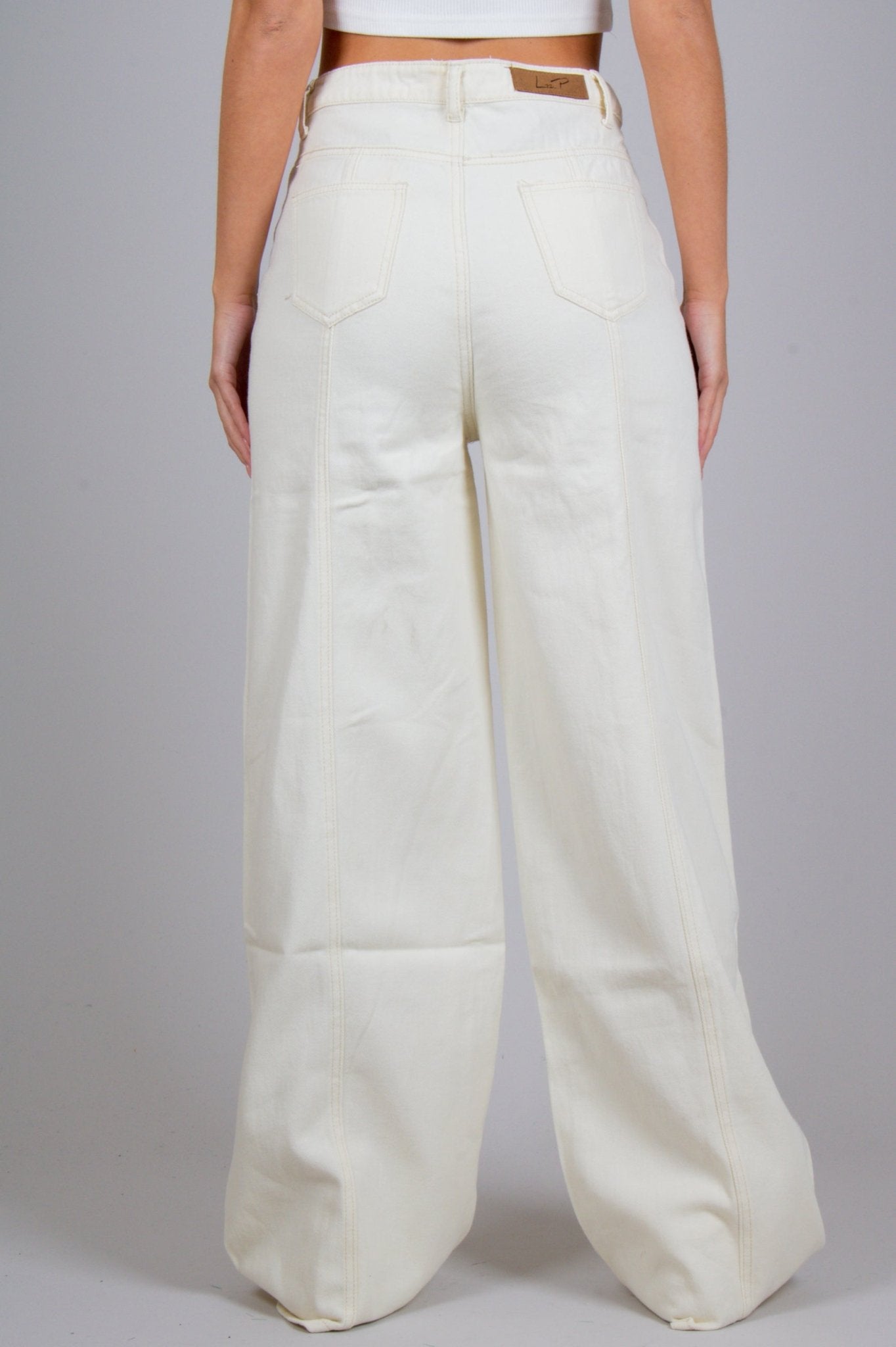 Cairo Wide Leg Jeans In Ecru Denim - Liquor n Poker