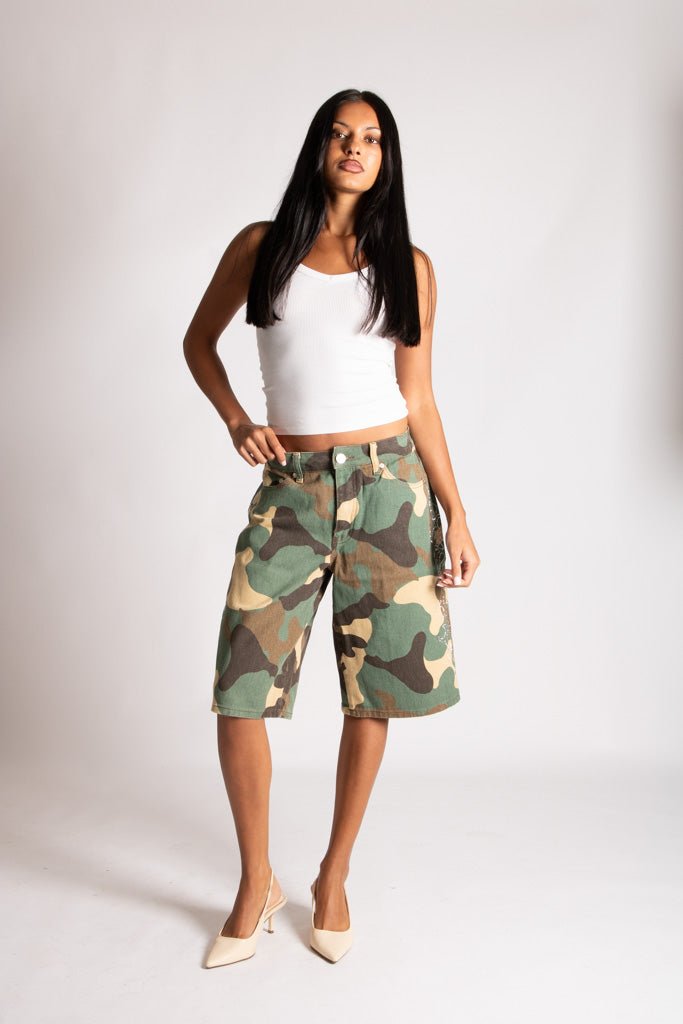 Camo Diamante Flame Jorts - Liquor n Poker