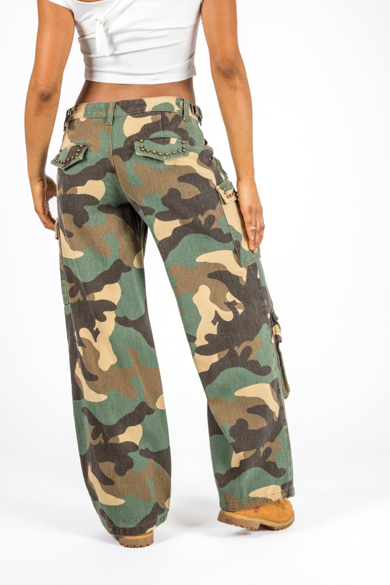Camo Stud Detail Low Rise Cargos - Liquor n Poker