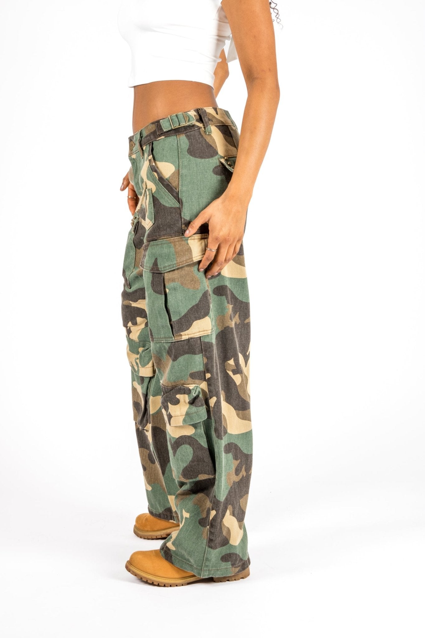 Camo Stud Detail Low Rise Cargos - Liquor n Poker
