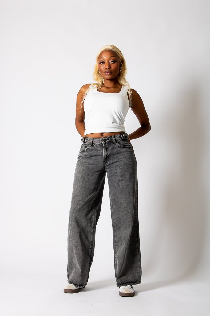 Charcoal Grey Mid Rise Straight Leg Jeans (No Turn Up) - Liquor n Poker