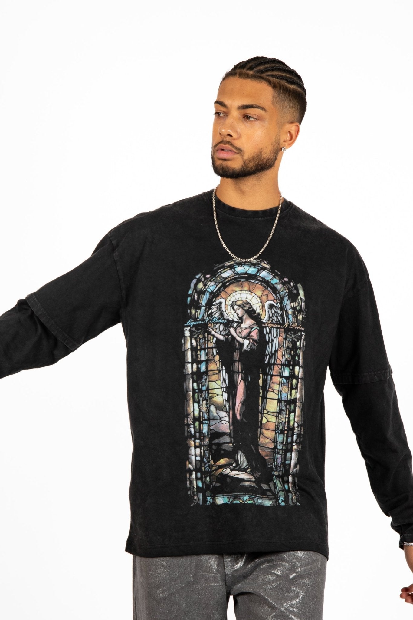 Charcoal Long Sleeve "Renaissance" Graphic Printed T-Shirt - Liquor n Poker