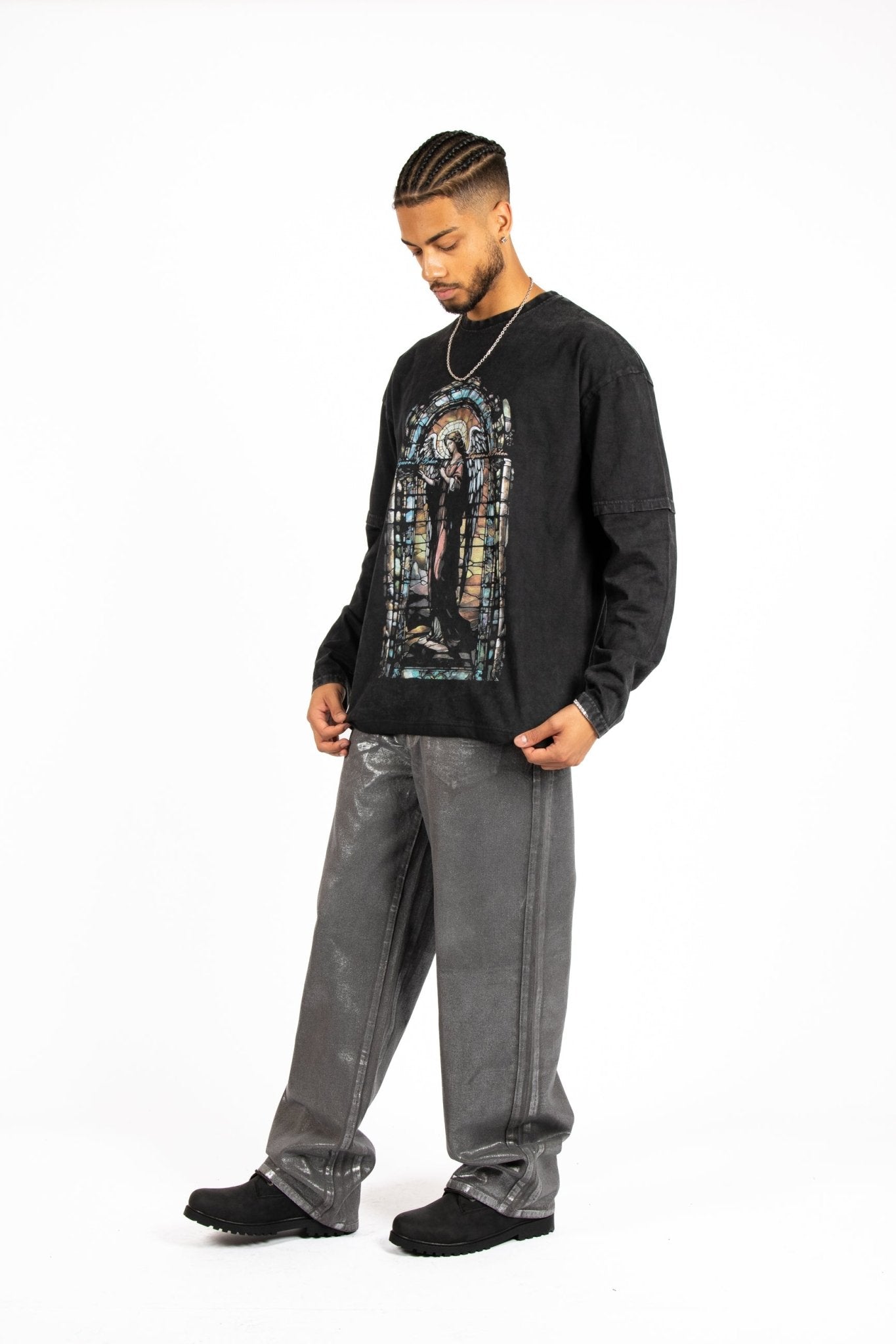 Charcoal Long Sleeve "Renaissance" Graphic Printed T-Shirt - Liquor n Poker