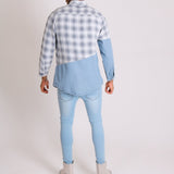 Cleveland Light Denim Shirt With Contrast Flannel Check - Liquor n Poker