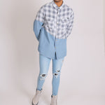 Cleveland Light Denim Shirt With Contrast Flannel Check - Liquor n Poker