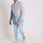 Cleveland Light Denim Shirt With Contrast Flannel Check - Liquor n Poker