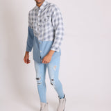 Cleveland Light Denim Shirt With Contrast Flannel Check - Liquor n Poker