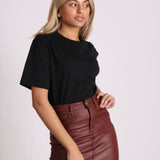 Coated Pu Mini Skirt In Burgundy - Liquor n Poker