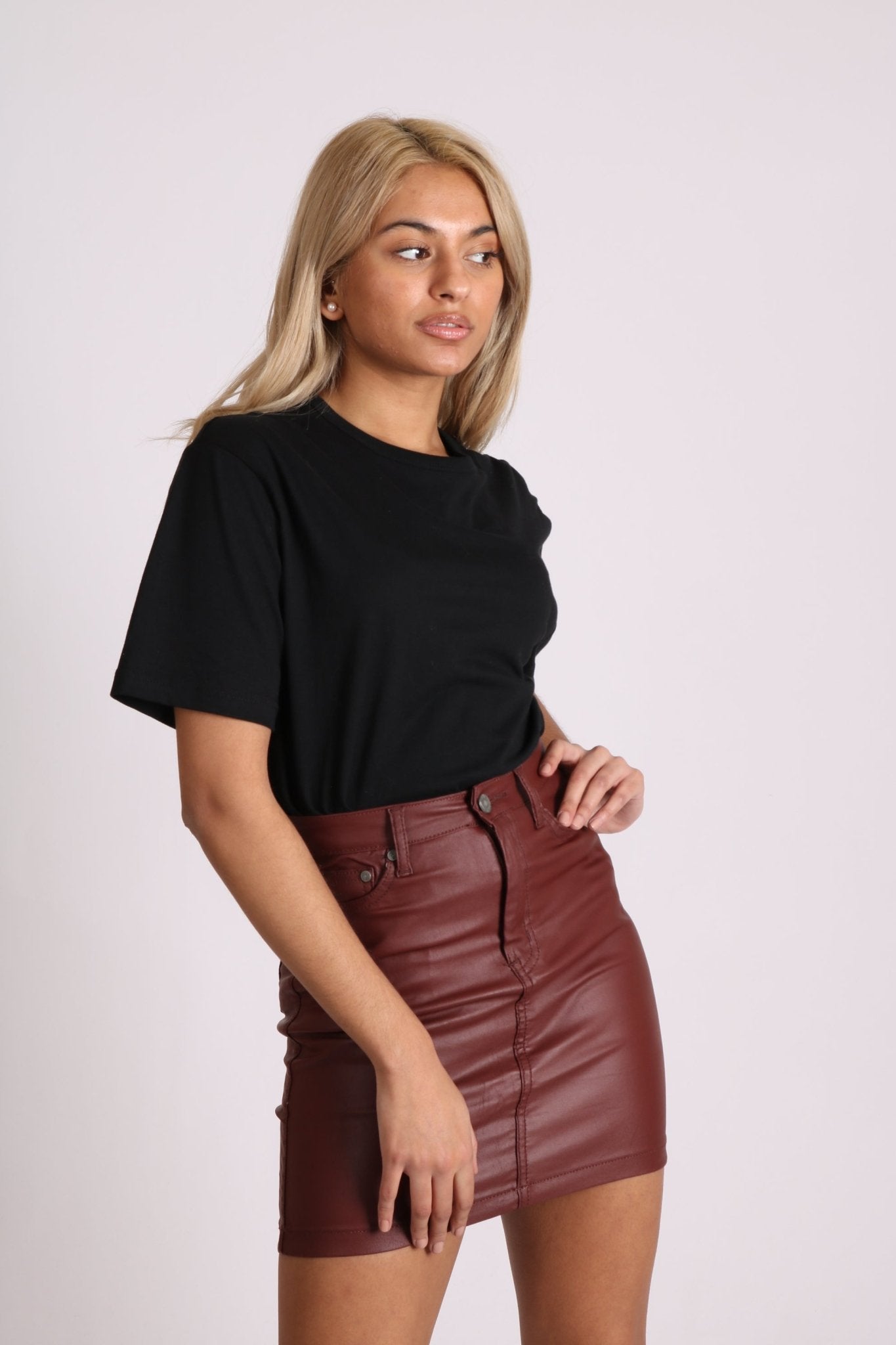 Coated Pu Mini Skirt In Burgundy - Liquor n Poker