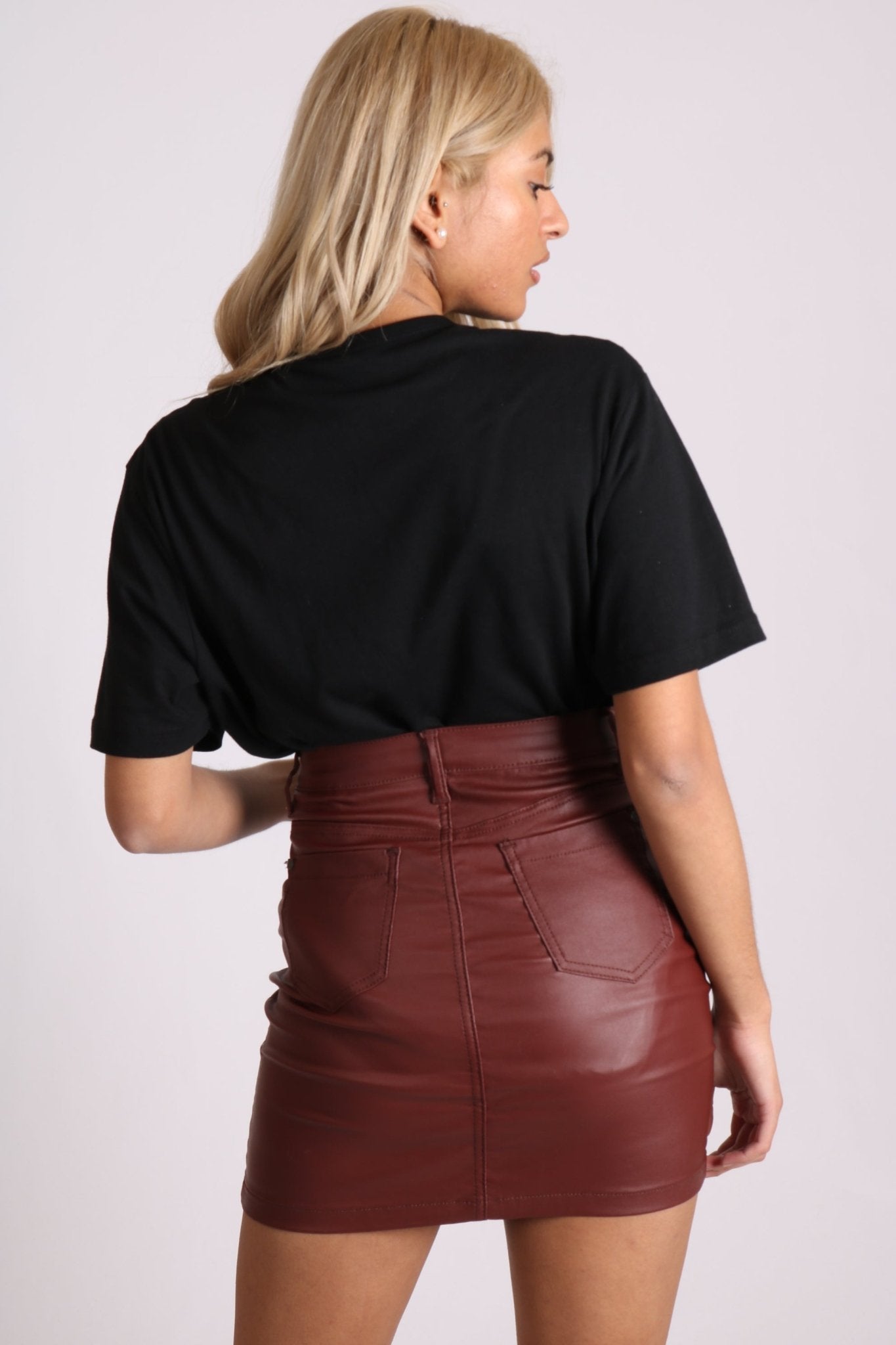 Coated Pu Mini Skirt In Burgundy - Liquor n Poker