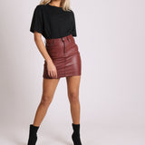 Coated Pu Mini Skirt In Burgundy - Liquor n Poker