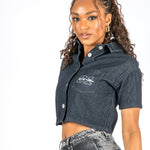Cropped Denim Relaxed Varsity Shirt - Liquor n Poker