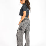 Cropped Denim Relaxed Varsity Shirt - Liquor n Poker