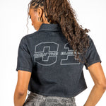 Cropped Denim Relaxed Varsity Shirt - Liquor n Poker