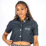 Cropped Denim Relaxed Varsity Shirt - Liquor n Poker