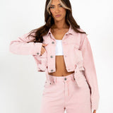 Cropped Pink Utility Belted Denim Jacket - Liquor n Poker