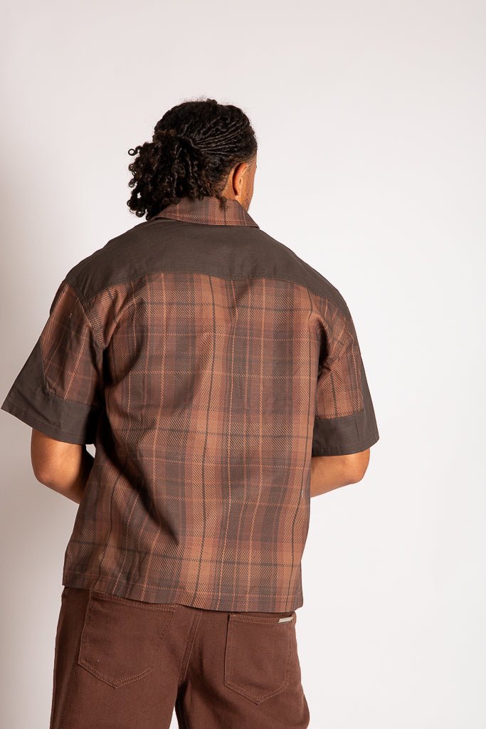 Cut & Sew Patchwork Short Sleeve Shirt in Brown - Liquor n Poker