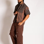 Cut & Sew Patchwork Short Sleeve Shirt in Brown - Liquor n Poker