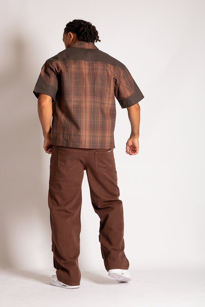 Cut & Sew Patchwork Short Sleeve Shirt in Brown - Liquor n Poker