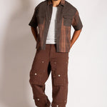 Cut & Sew Patchwork Short Sleeve Shirt in Brown - Liquor n Poker