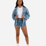 Dakota Oversized But Cropped Denim Jacket With Rope Pull Detail - Liquor n Poker