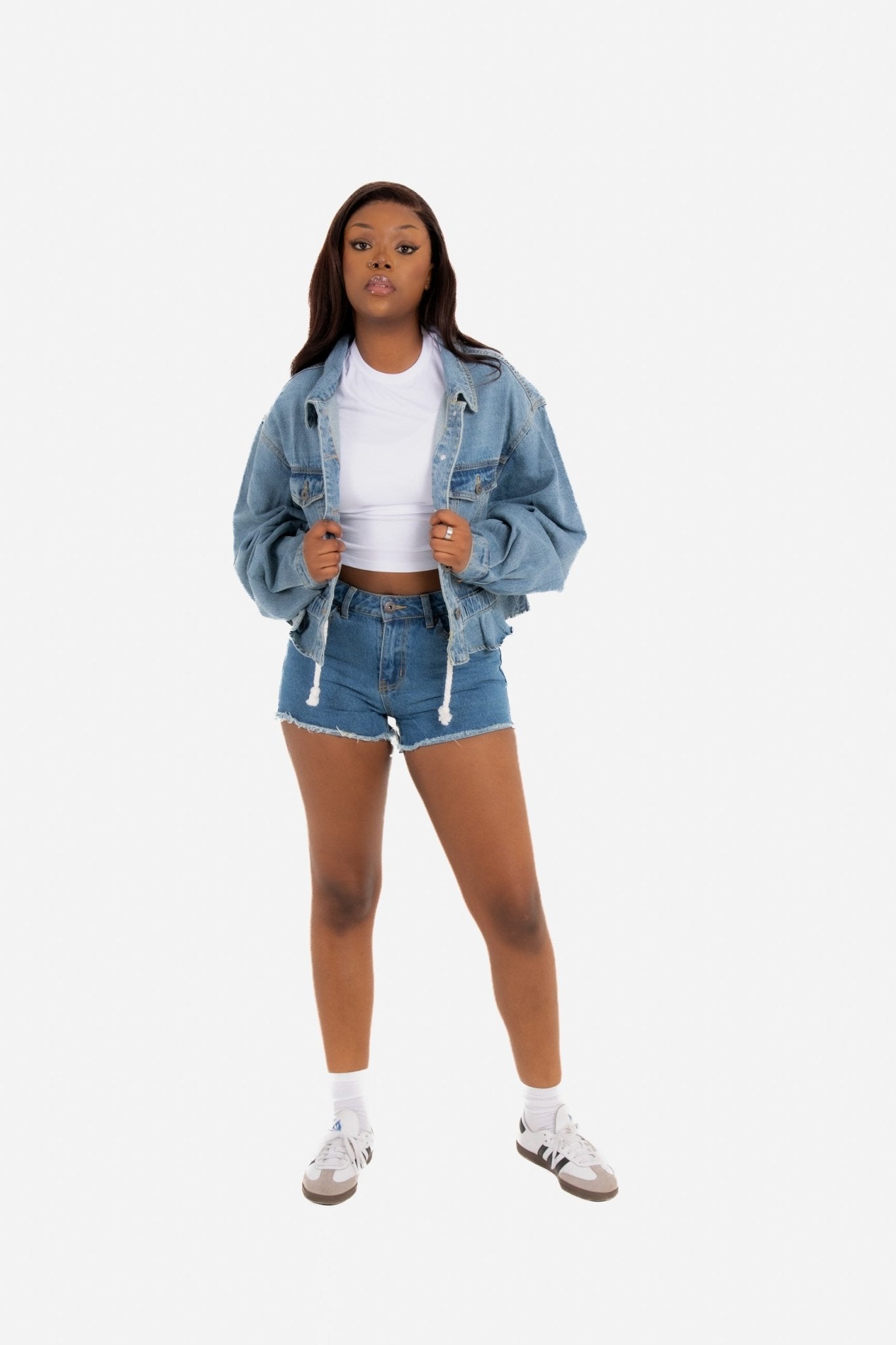 Dakota Oversized But Cropped Denim Jacket With Rope Pull Detail - Liquor n Poker