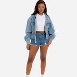 Dakota Oversized But Cropped Denim Jacket With Rope Pull Detail - Liquor n Poker