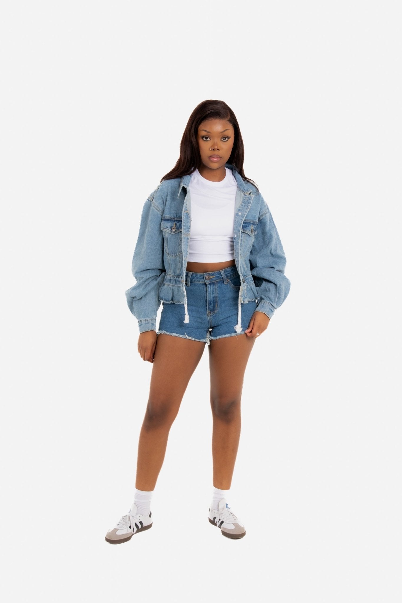 Dakota Oversized But Cropped Denim Jacket With Rope Pull Detail - Liquor n Poker