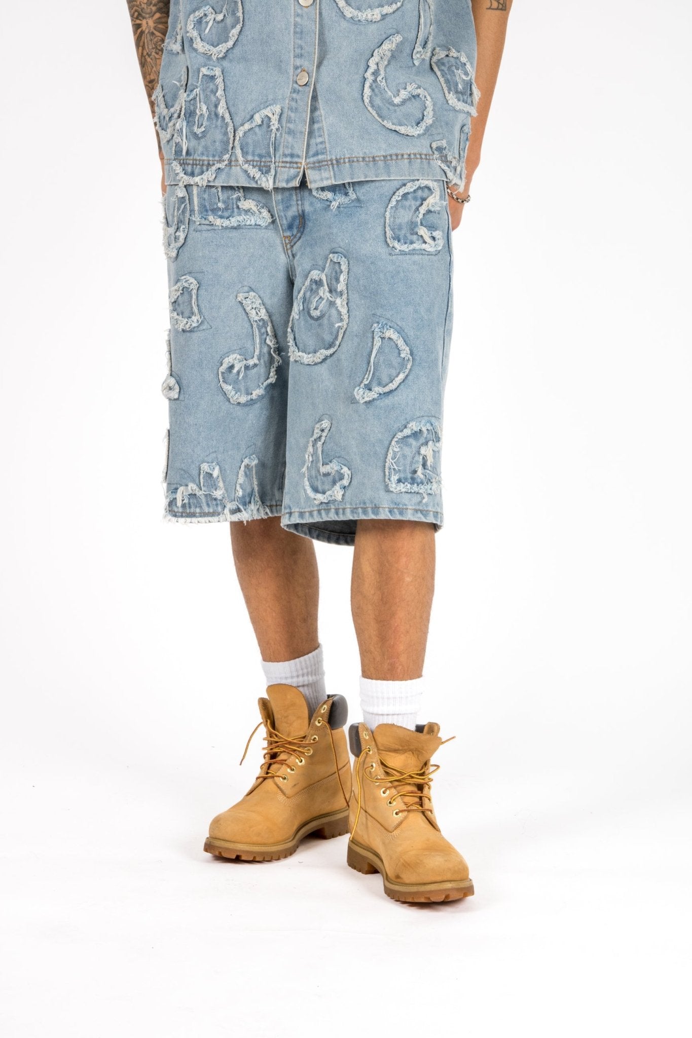 Denim Distressed Detail Jorts - Liquor n Poker