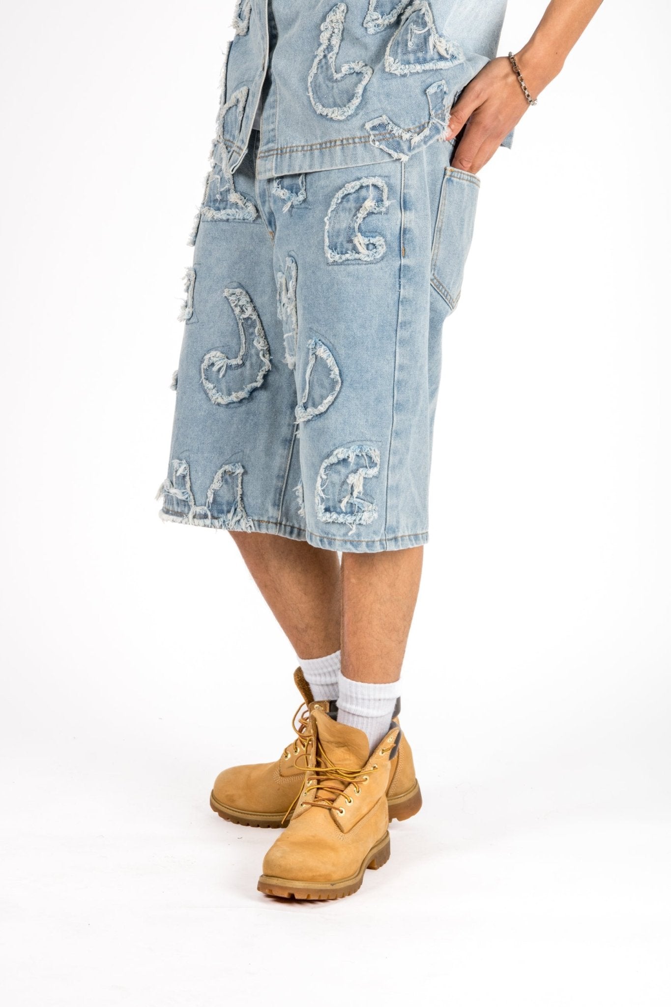 Denim Distressed Detail Jorts - Liquor n Poker