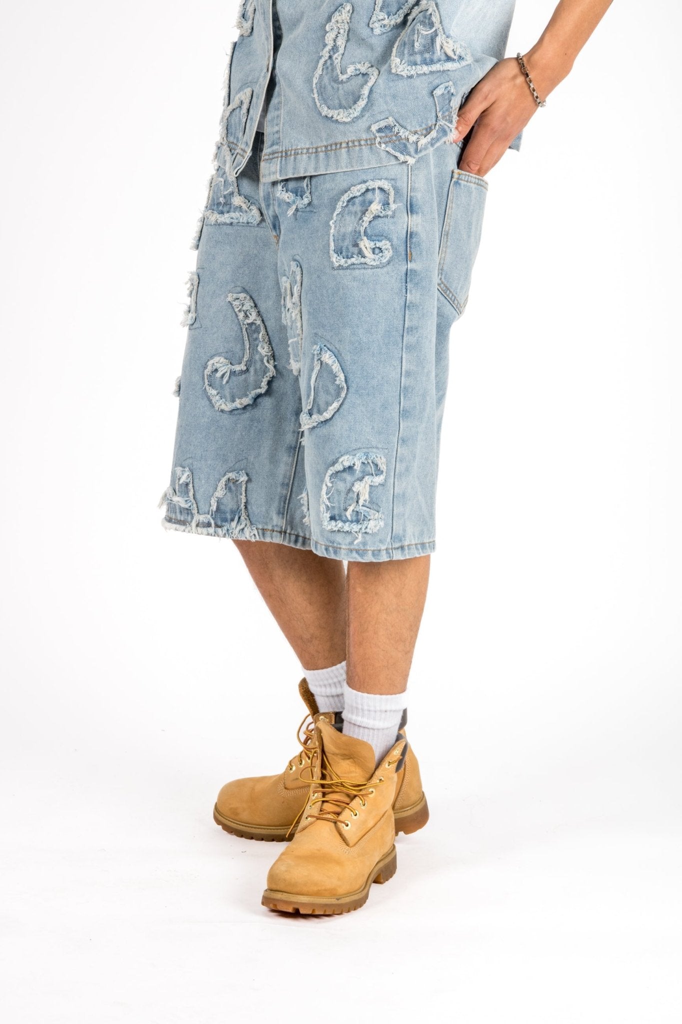 Denim Distressed Detail Jorts - Liquor n Poker