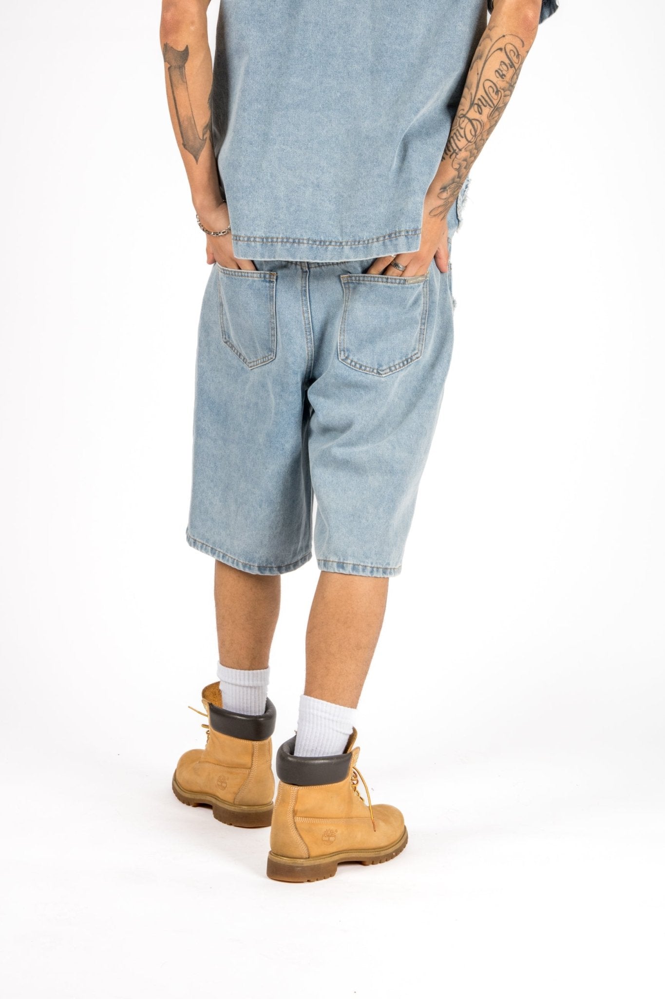 Denim Distressed Detail Jorts - Liquor n Poker