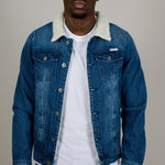 Denim Jacket With Borg Collar In Dark Indigo - Liquor n Poker