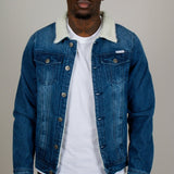 Denim Jacket With Borg Collar In Dark Indigo - Liquor n Poker