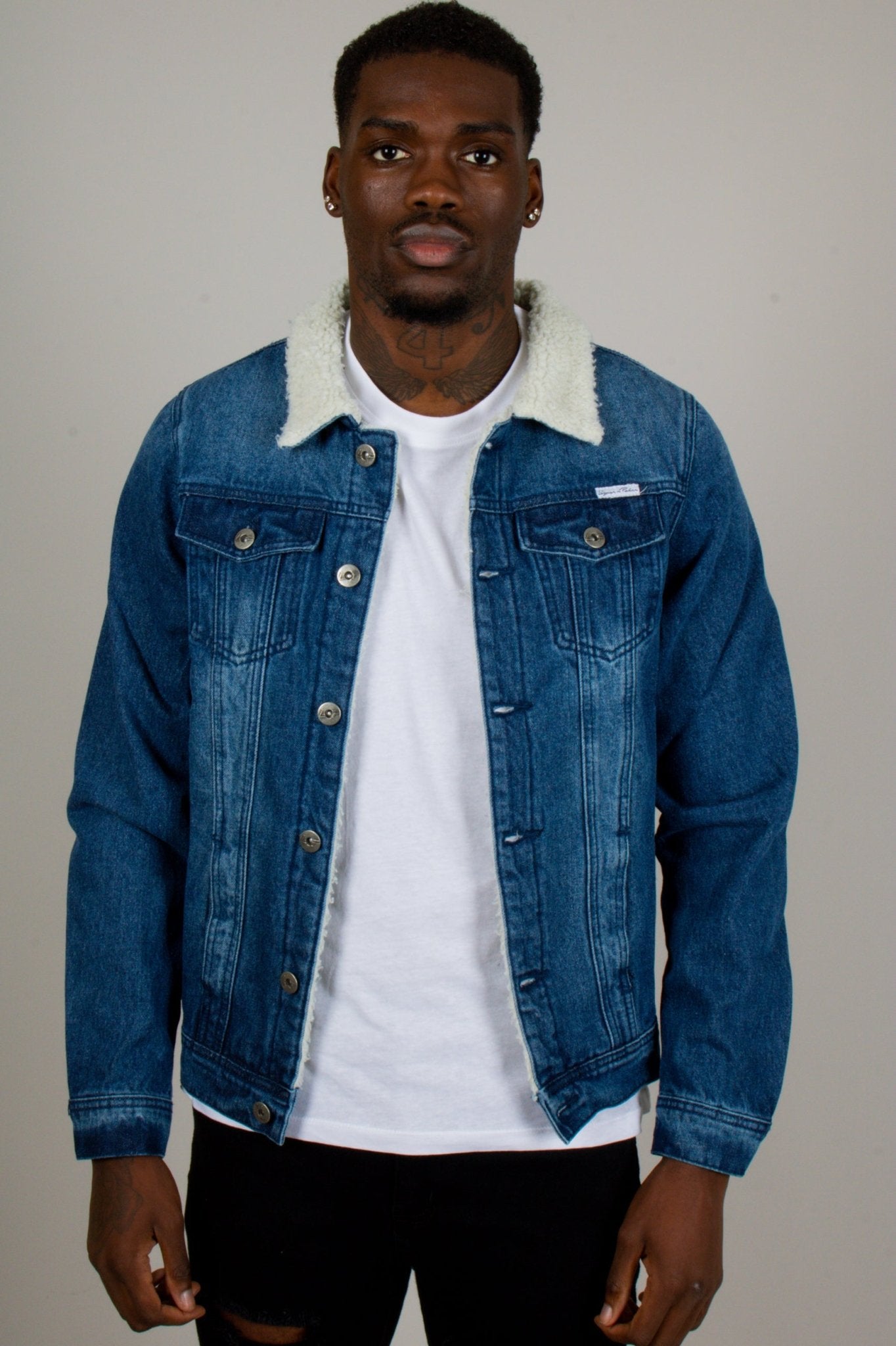 Denim Jacket With Borg Collar In Dark Indigo - Liquor n Poker