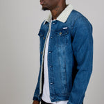 Denim Jacket With Borg Collar In Dark Indigo - Liquor n Poker