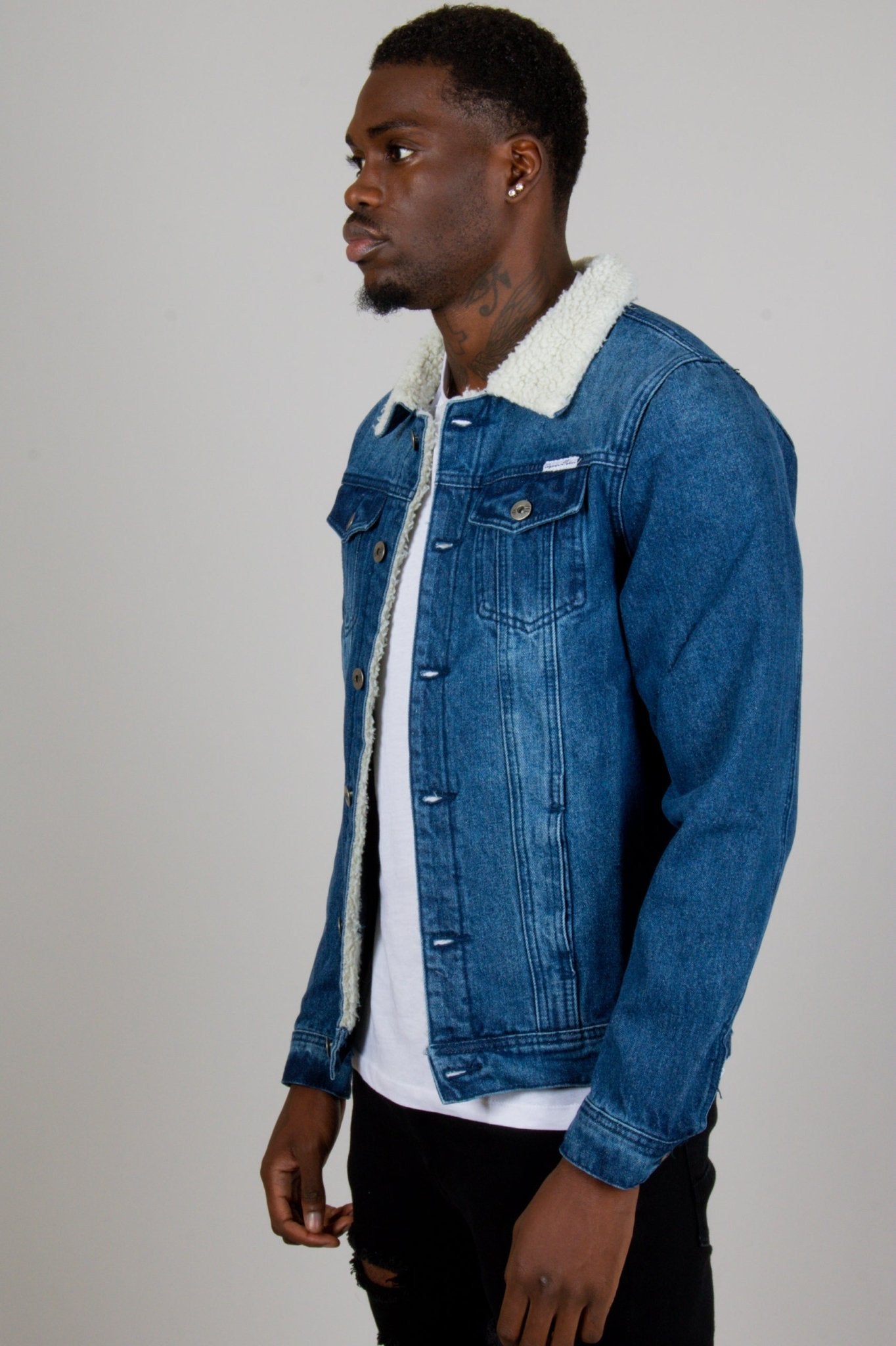 Denim Jacket With Borg Collar In Dark Indigo - Liquor n Poker