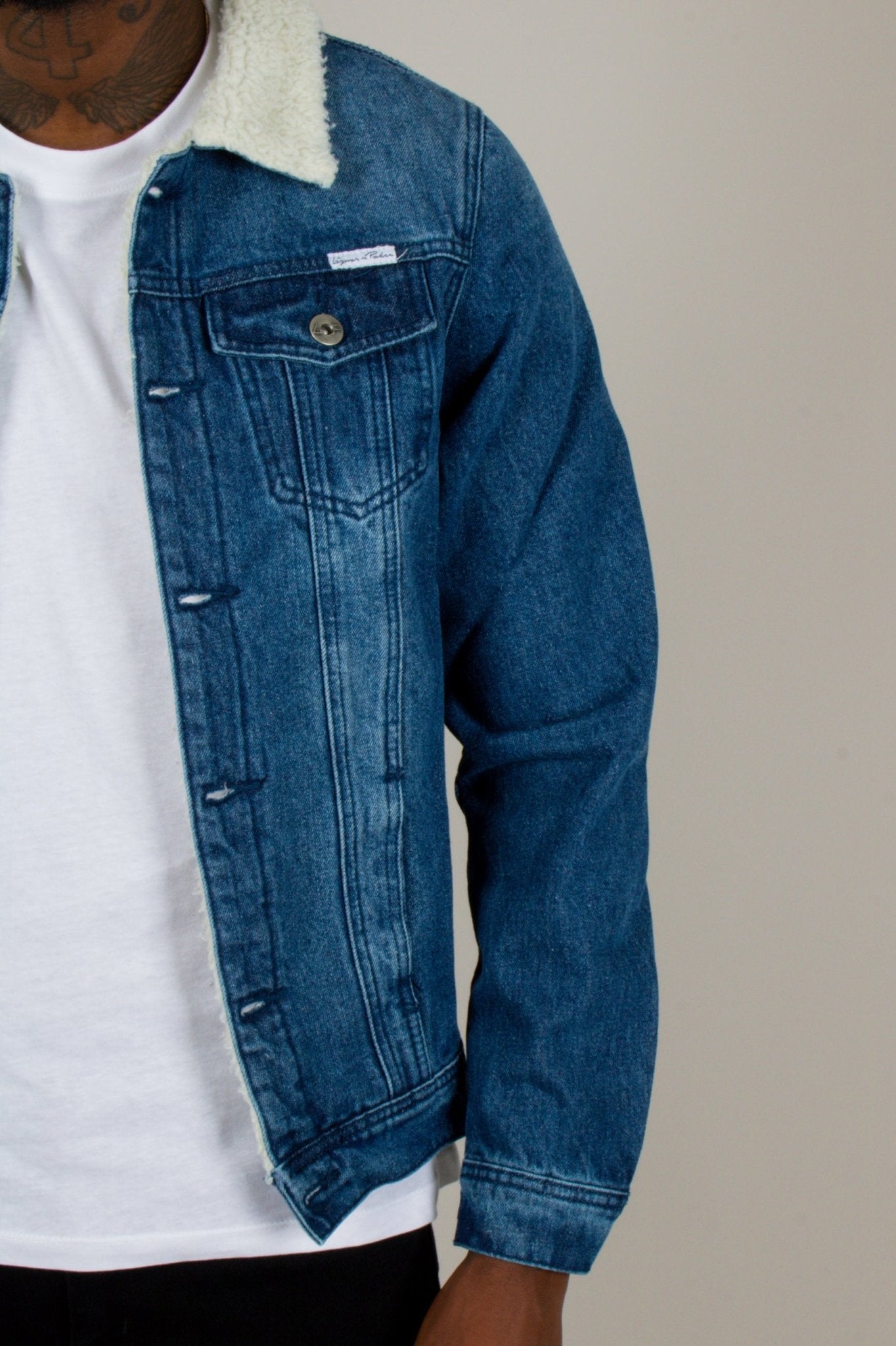 Denim Jacket With Borg Collar In Dark Indigo - Liquor n Poker