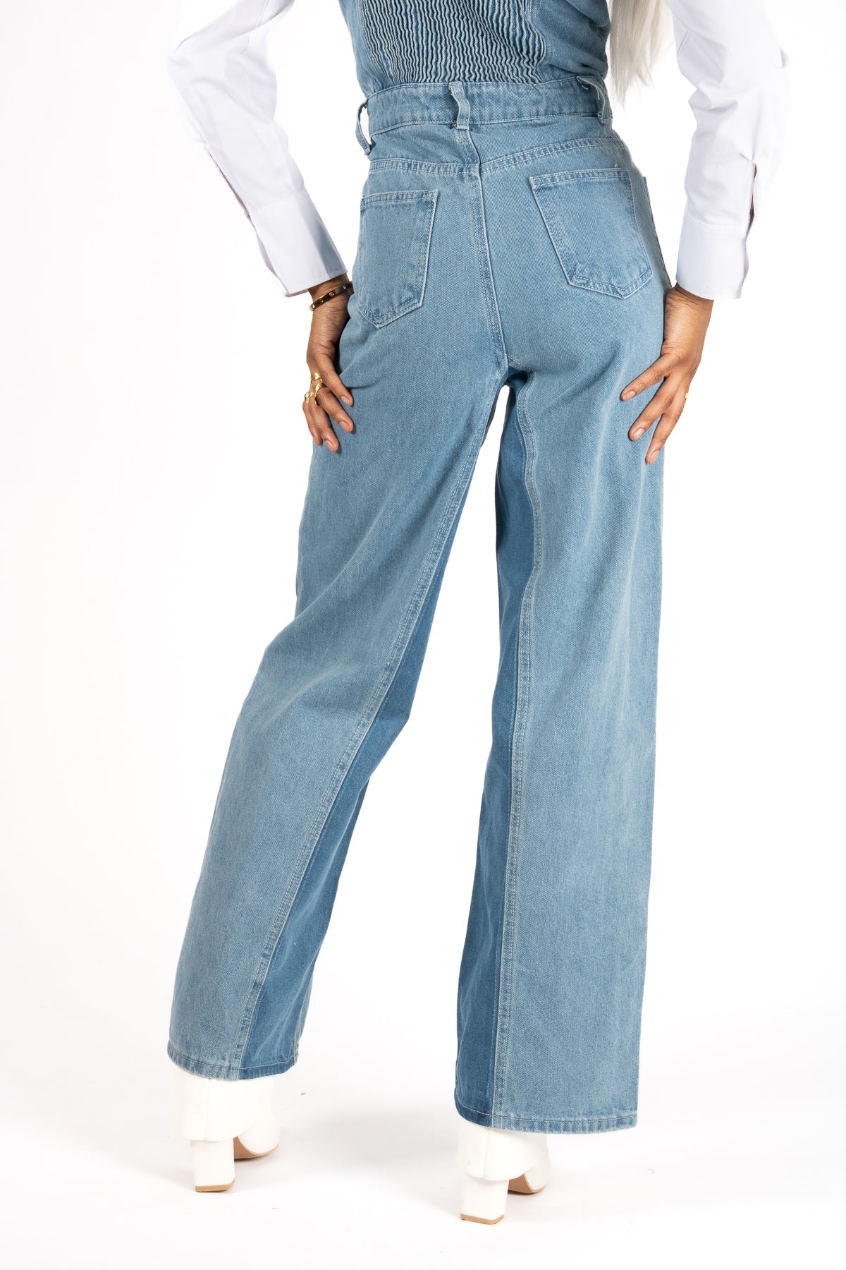Denim Panel Wide Leg Jumpsuit - Liquor n Poker