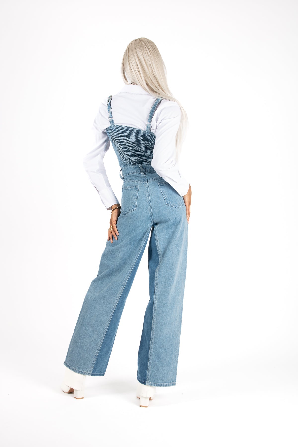Denim Panel Wide Leg Jumpsuit - Liquor n Poker