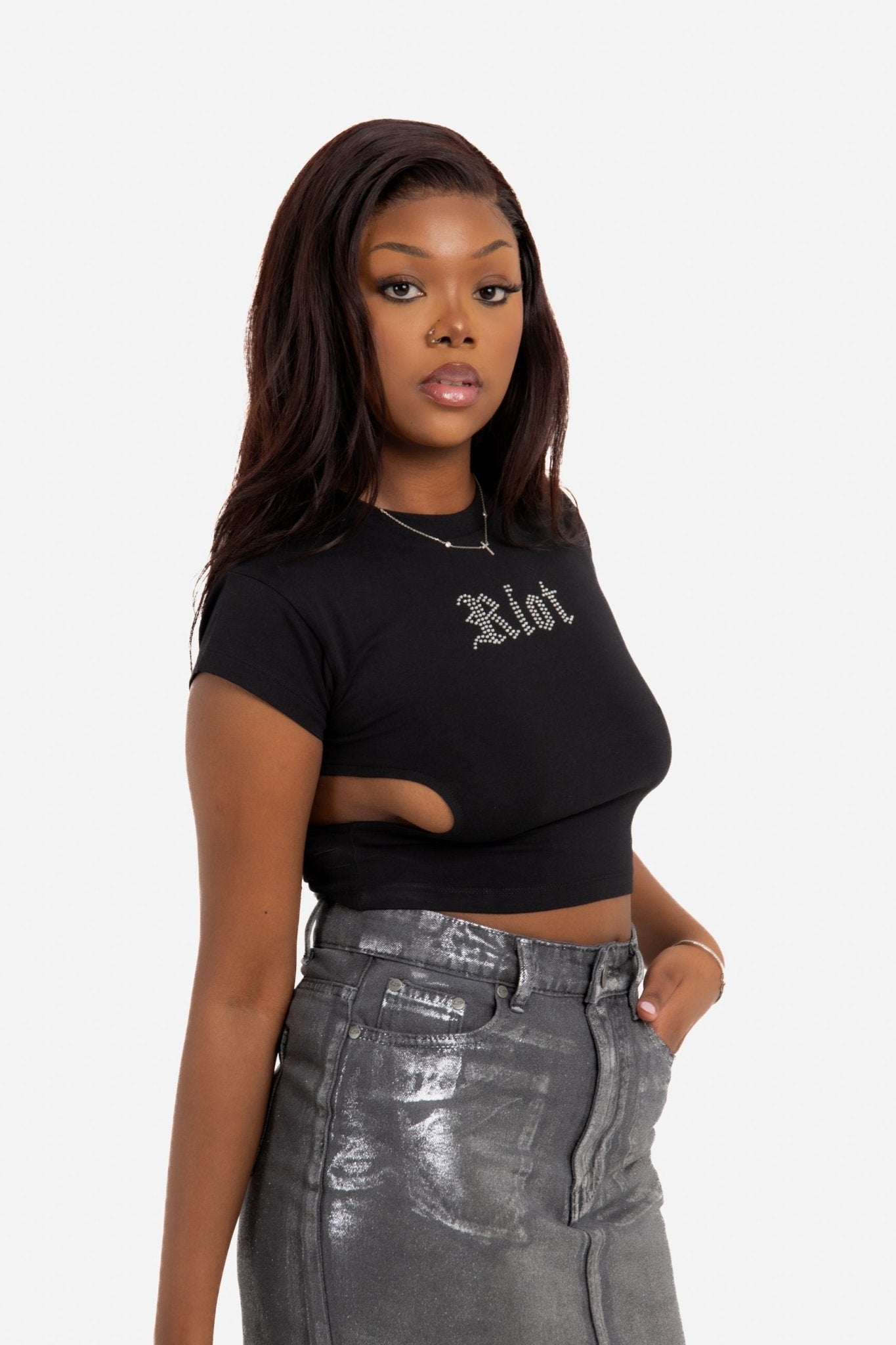 Diamanté Riot Side Boob Cut - Out Crop Top - Liquor n Poker
