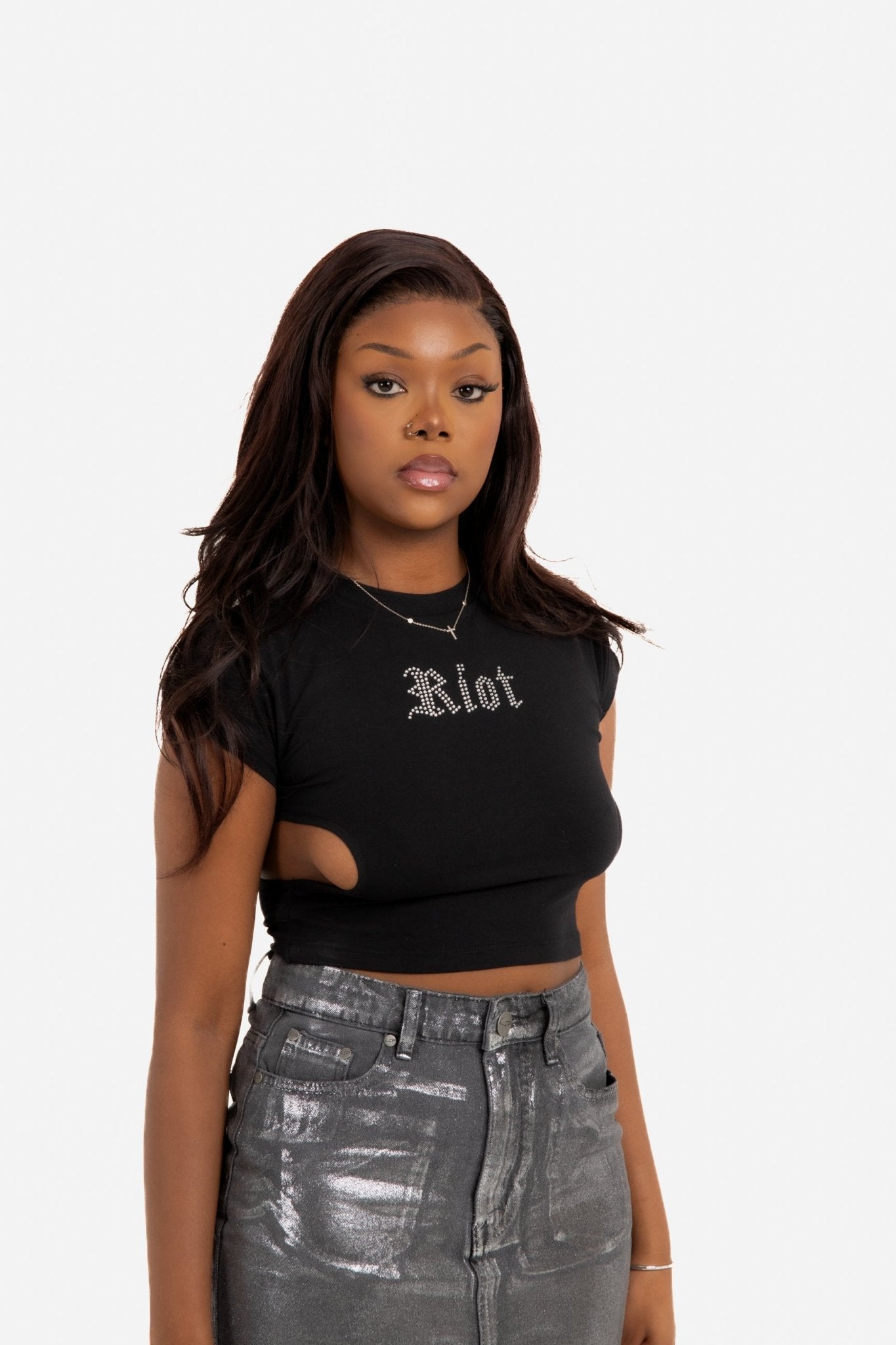 Diamanté Riot Side Boob Cut - Out Crop Top - Liquor n Poker