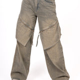 Dirty Wash Baggy Fit & Oversized Pocket Jeans - Liquor n Poker