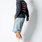 Dirty Wash Denim Jorts With Total Stud Detail - Liquor n Poker